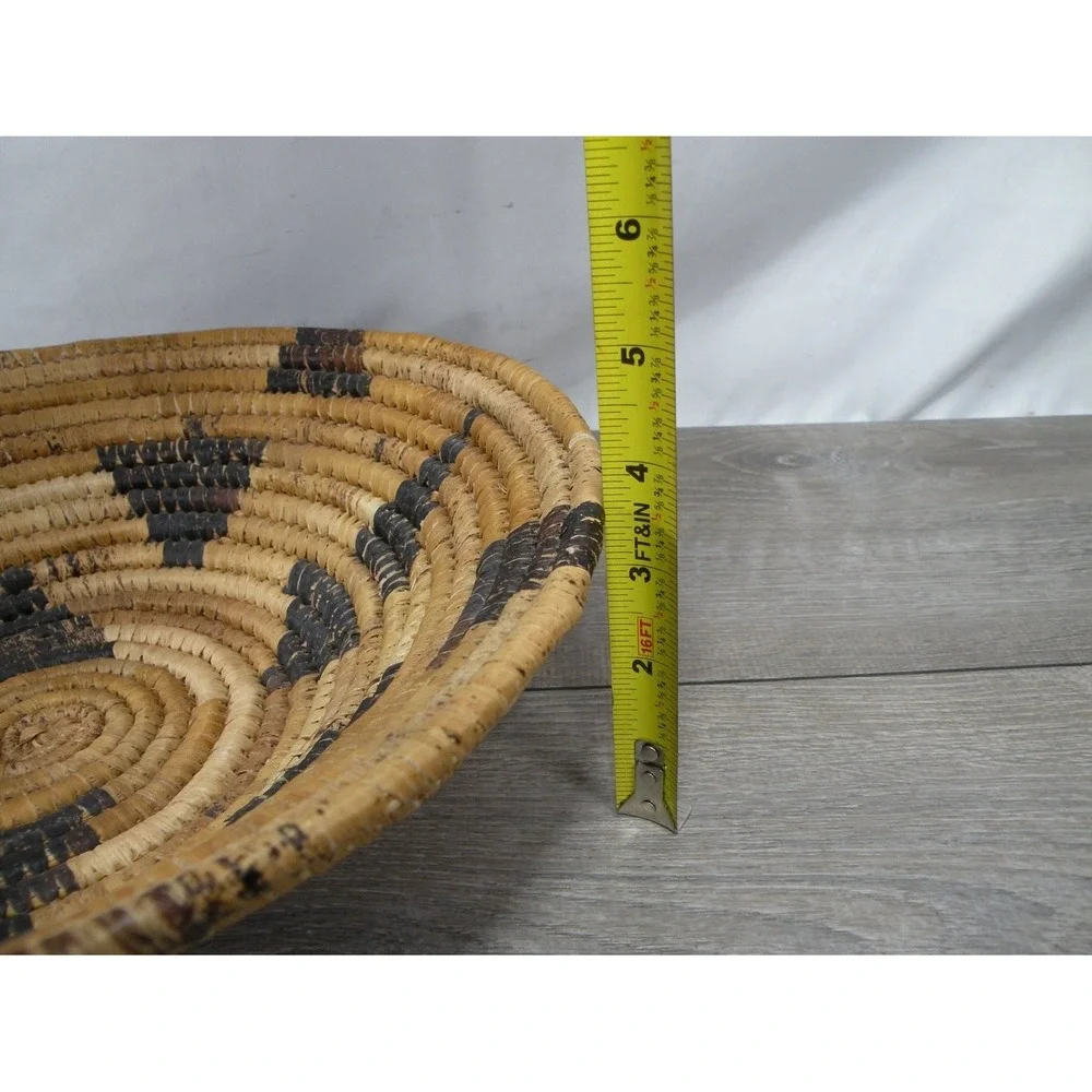 Handwoven Coiled Natural Fiber Lidded Basket 14 in Southwestern Geometric Decor